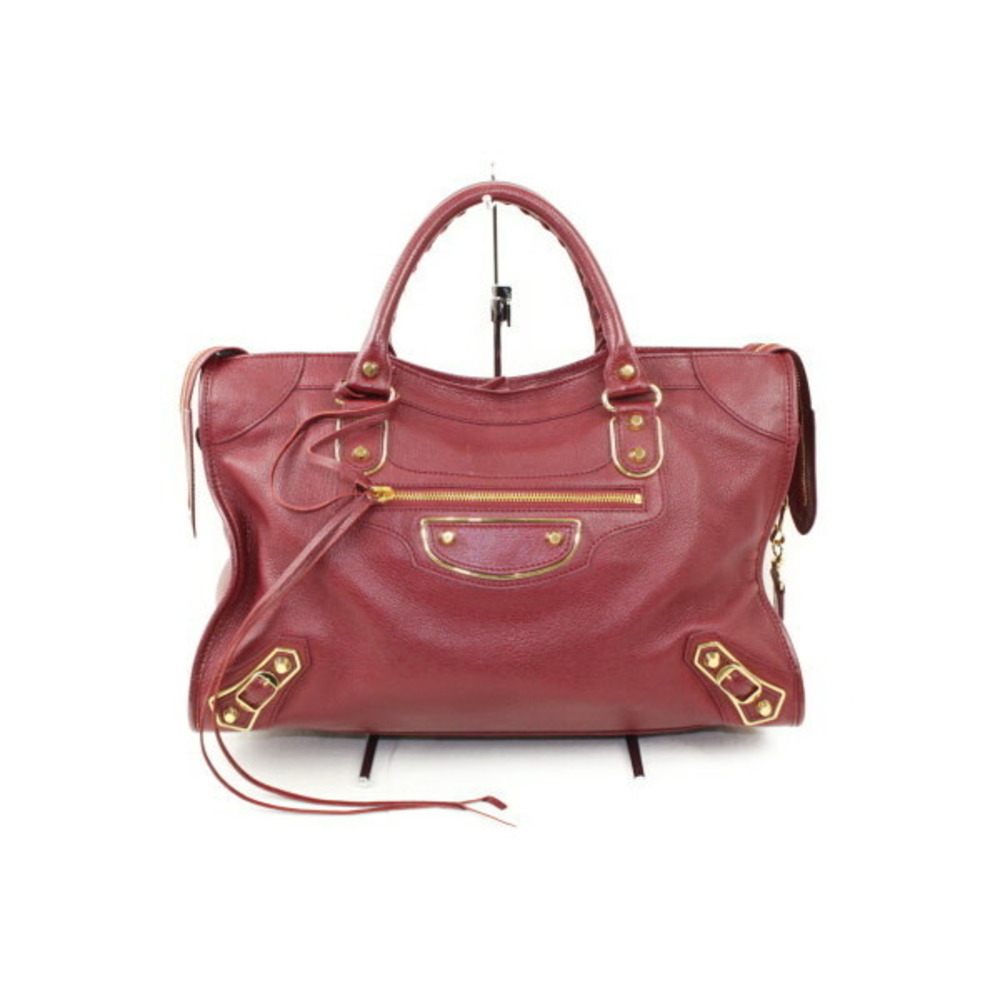 BALENCIAGA Classic Metallic City Bordeaux Purple Leather Handbag